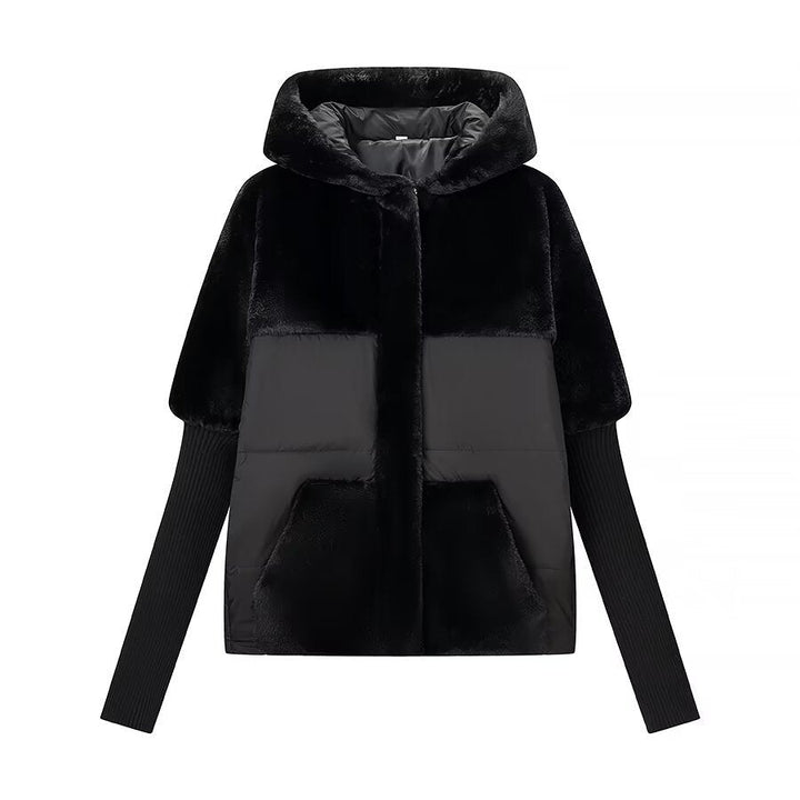 Dam Vadderad Kort Jacka med Faux Fur Insert, Huva och Ribbed Muddar