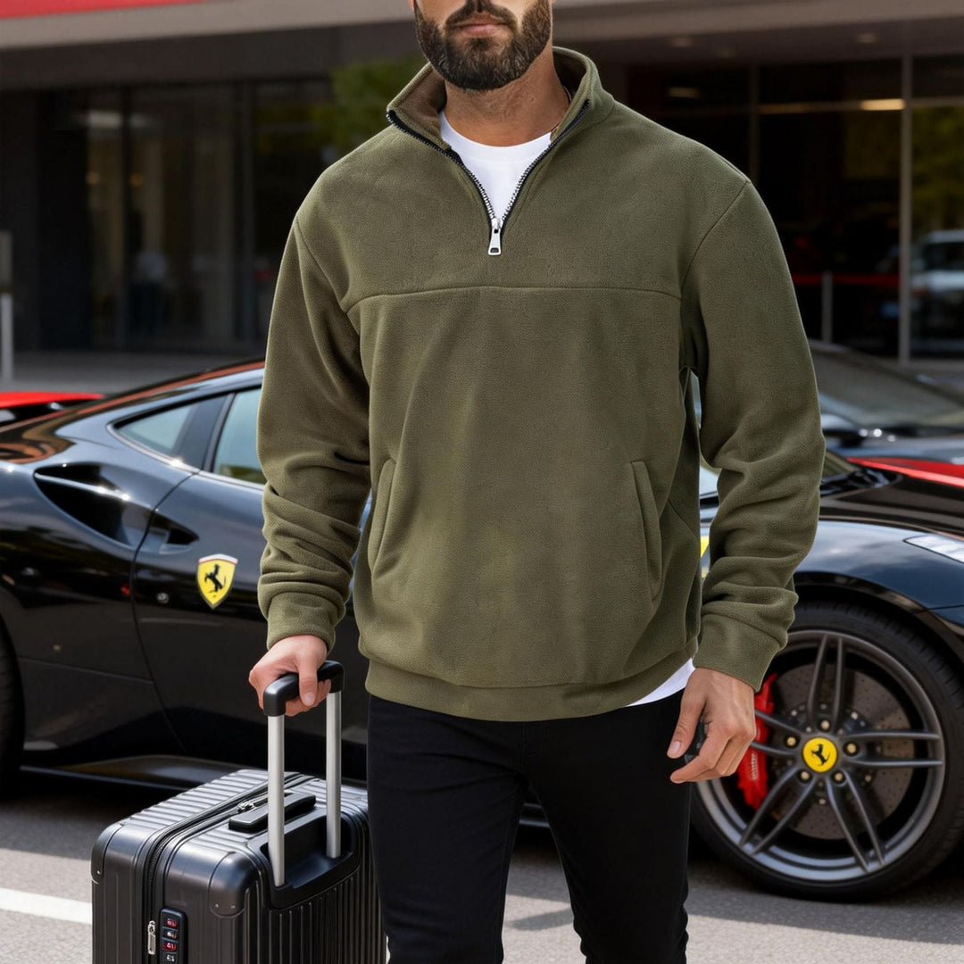 Herr Nano Warmer Fleece Halv Dragkedja Pullover med Ståkrage, Känguruficka, och Avslappnad Passform