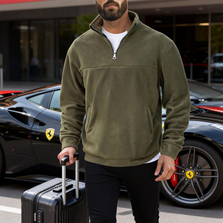 Herr Nano Warmer Fleece Halv Dragkedja Pullover med Ståkrage, Känguruficka, och Avslappnad Passform