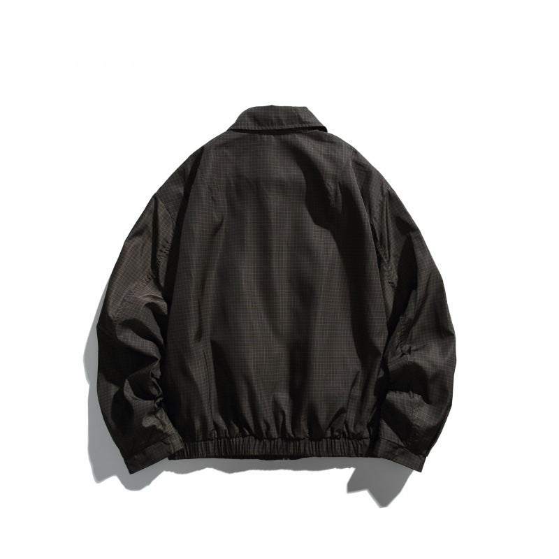 Herr short-cut vattenavvisande Harrington bomberjacka med rutig micro-weave, buttoned fickor med lock, och elastisk fåll