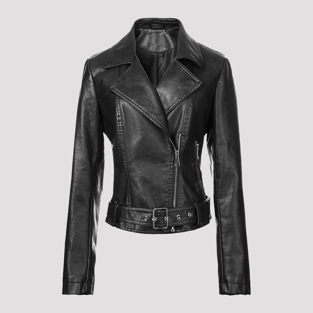 Dam Trendig Bikerjacka med Waist Belt