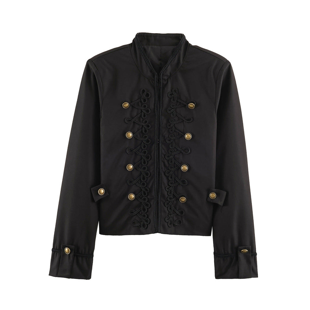 Dam kort Military stil jacka med Ornamental Cord och knapp Decoration