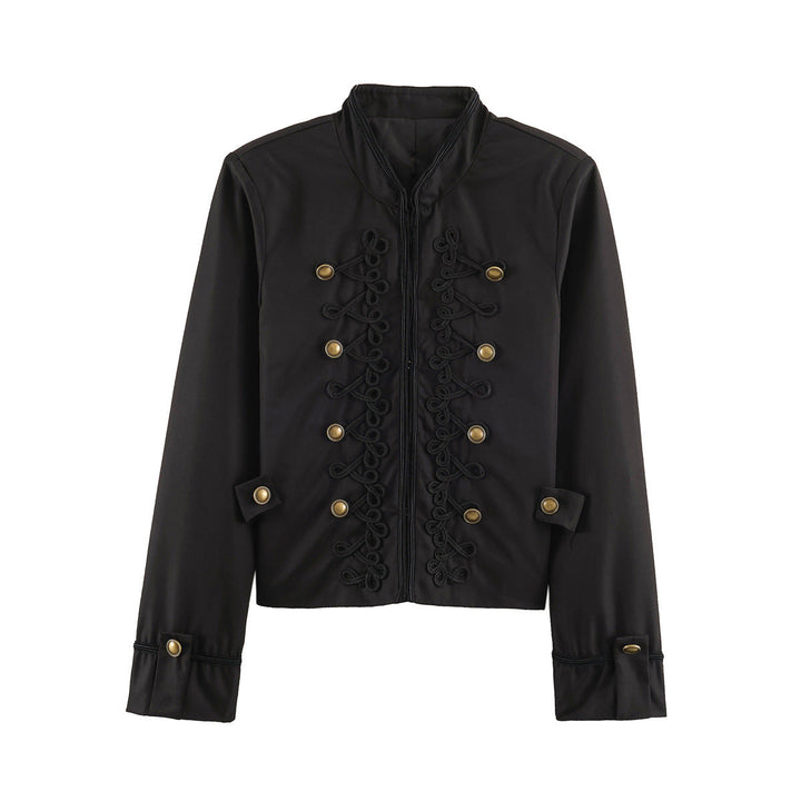 Dam kort Military stil jacka med Ornamental Cord och knapp Decoration