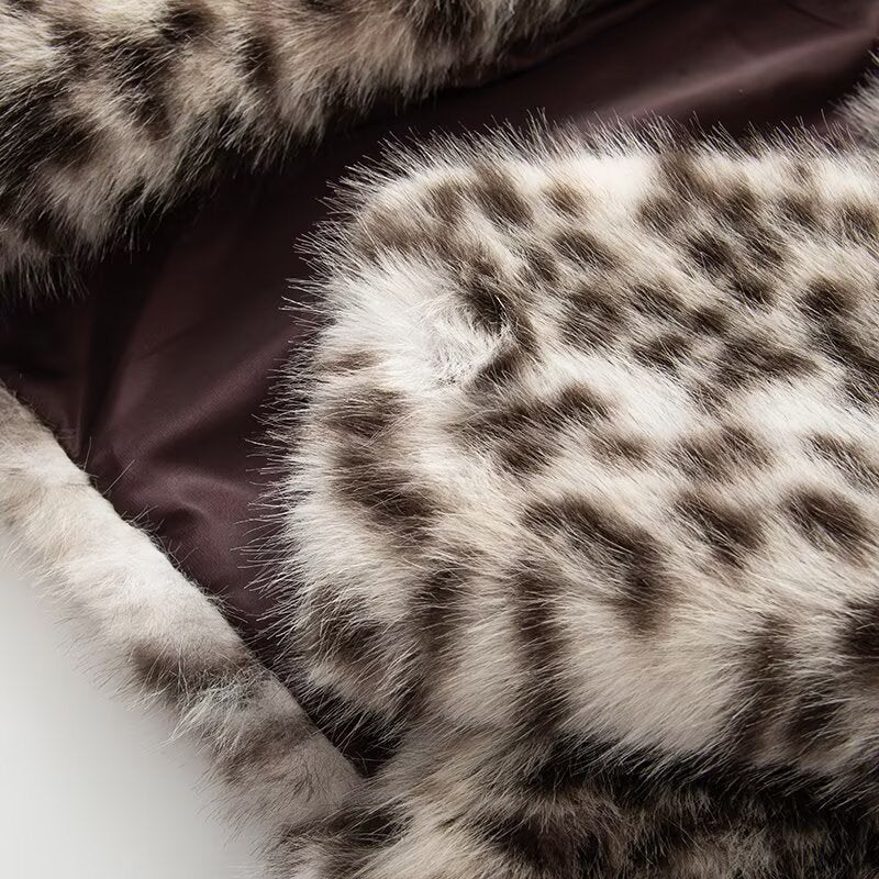 Dam kort skärning Faux Fur jacka med Leopard tryck