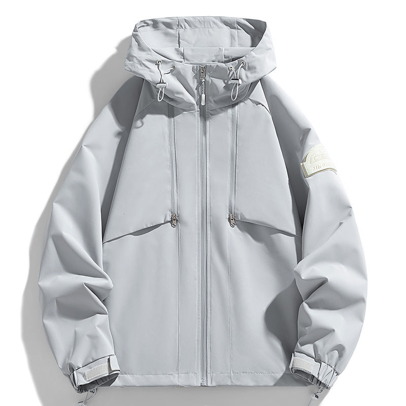 Unisex lätt två-tone wind och rain jacka med huva, dragsko och zip fickor