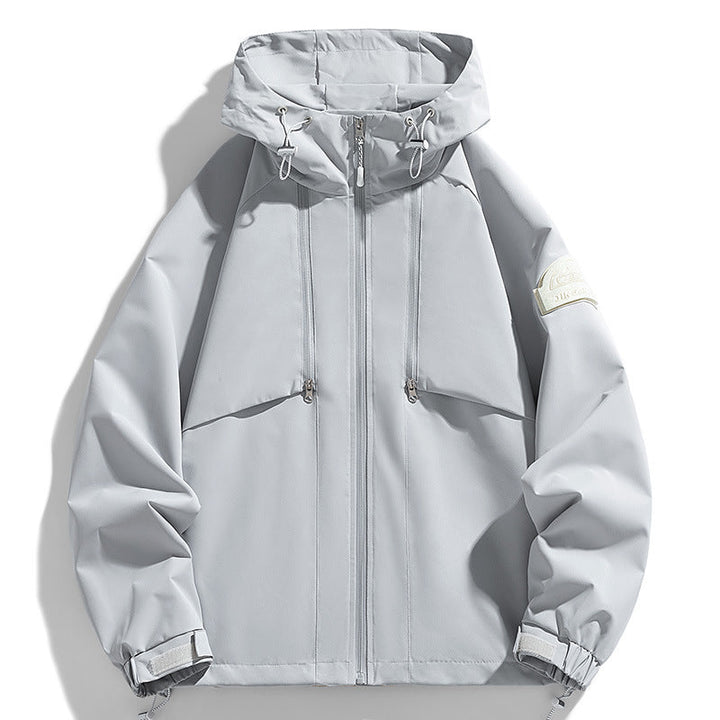 Unisex lätt två-tone wind och rain jacka med huva, dragsko och zip fickor