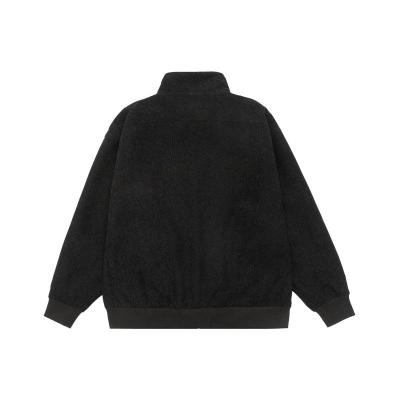 Unisex Teddy-Fleece Bomber Jacka med Ståkrage och Tryckknapp Fickor