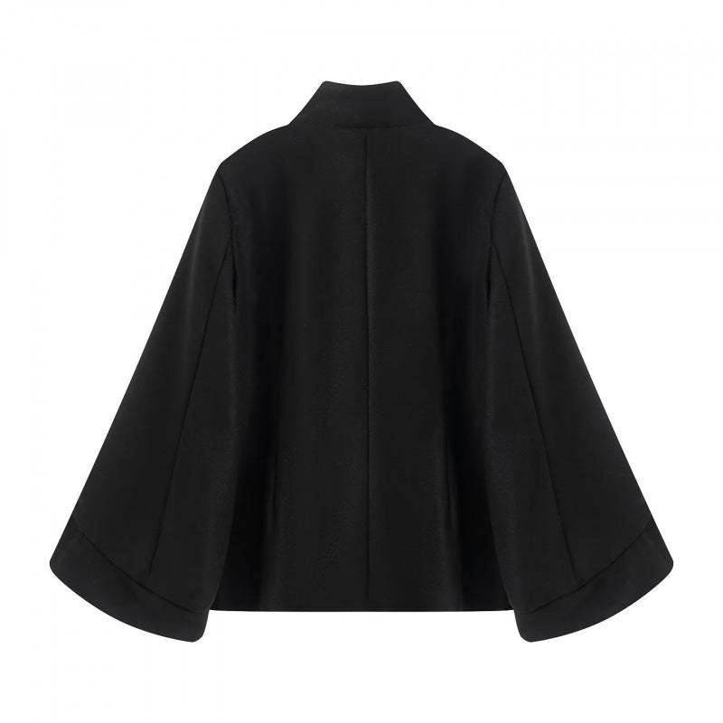 Dam Tailored Double-Breasted Kort Jacka med Stå Krage och Bell Ärmar