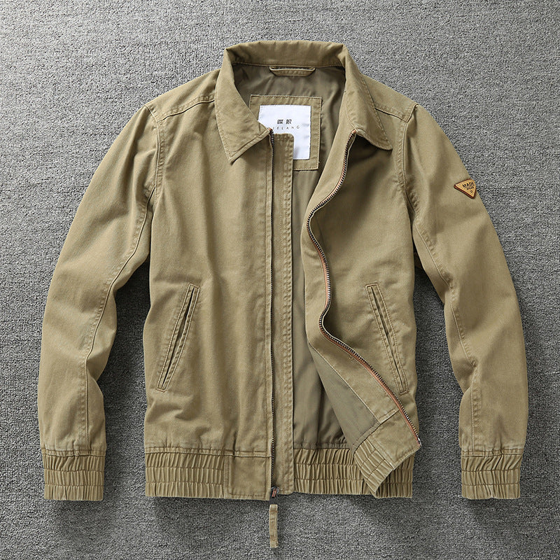 Herr Casual Canvas Fältjacka med Dragkedja och Elastisk Fåll
