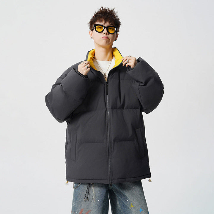 Herr Short Skärning Oversized Quiltad Jacka med Hög Krage