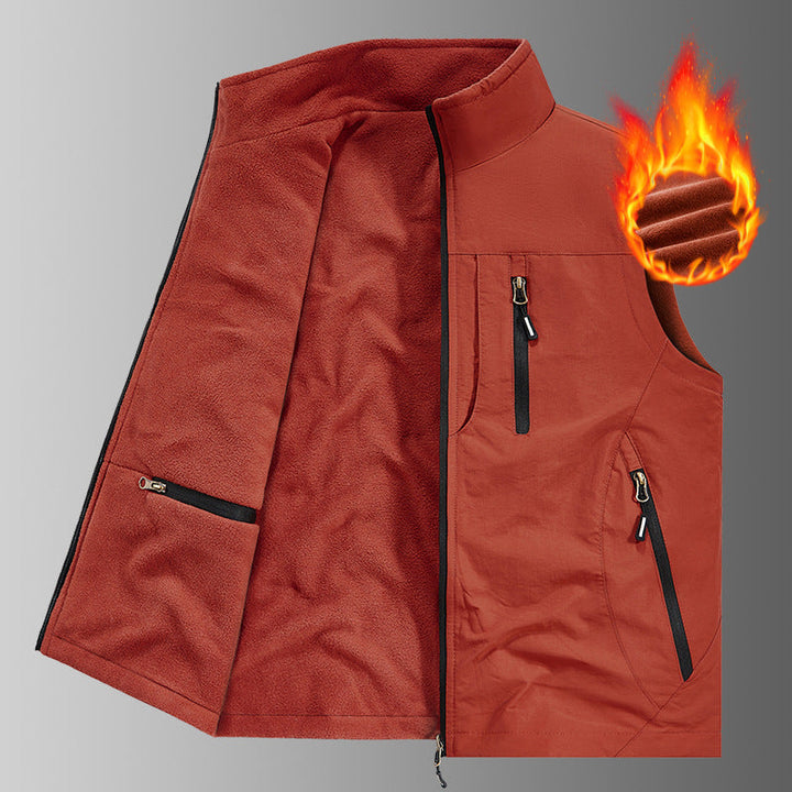 Herr Thermo Fleece Utomhus Väst med Warming Teddyfoder, Vindskyddande Yttre Lager och Multifunctional Zip Fickor