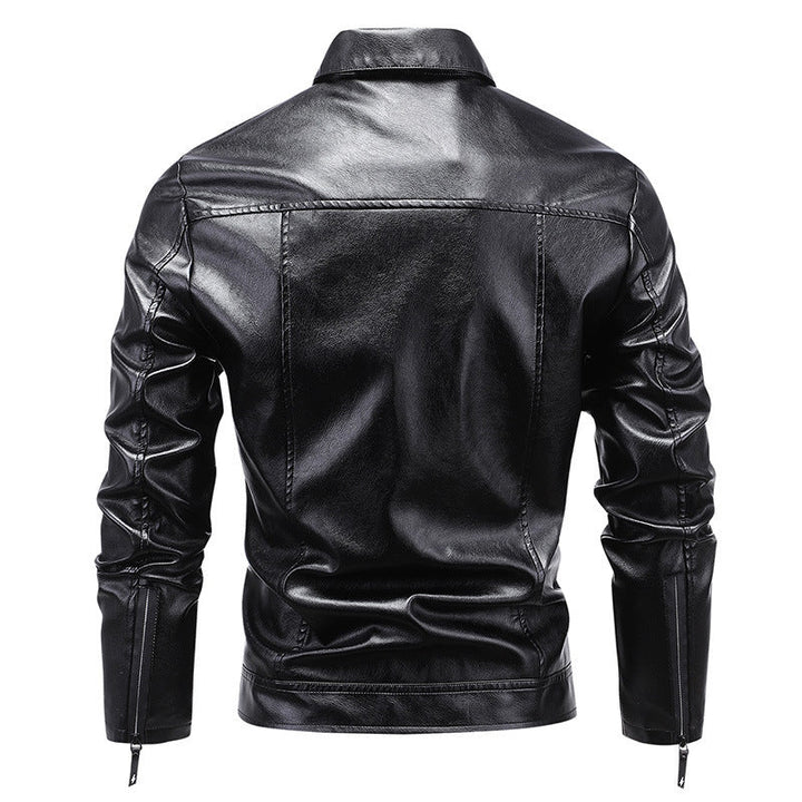 Herr Slim-Fit Konstläder Blouson i Retro Aviator Look med Skjorta Krage