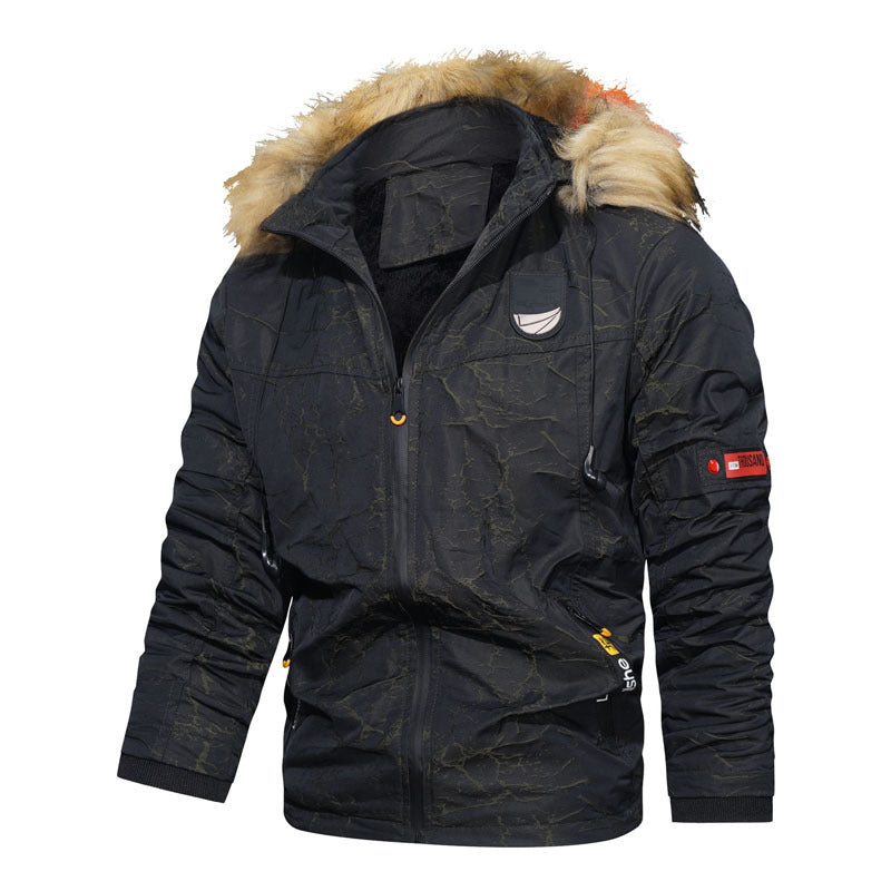 Herr Termiskly Insulated Parka i Utility Stil med Faux Fur Huva och Vadderad Foder