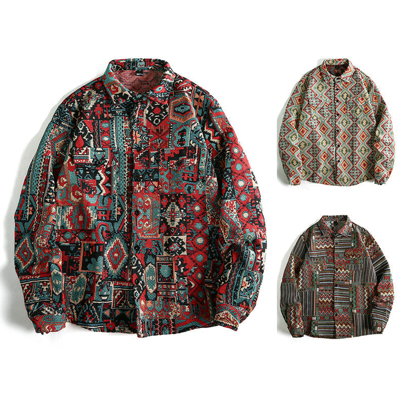 Herr Patterned Overskjortjacka i Patchwork Jacquard