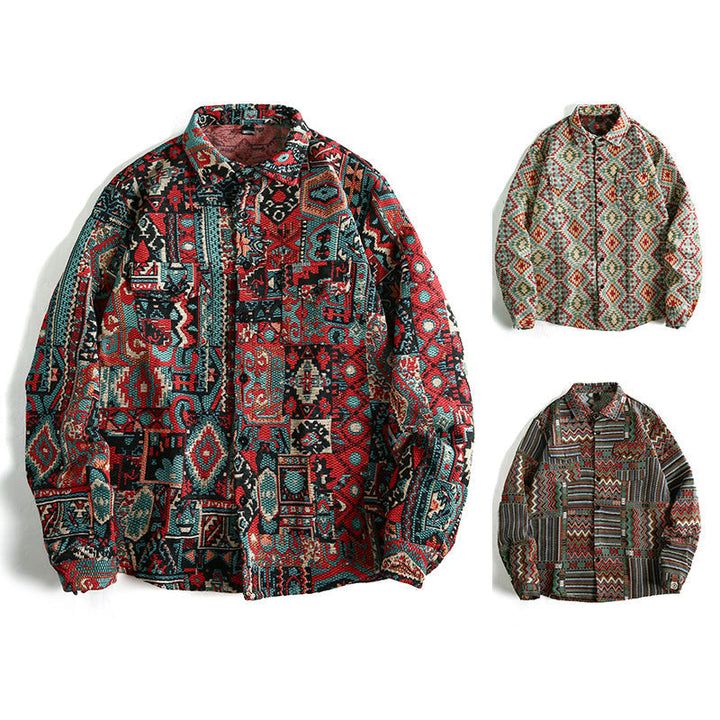 Herr Patterned Overskjortjacka i Patchwork Jacquard
