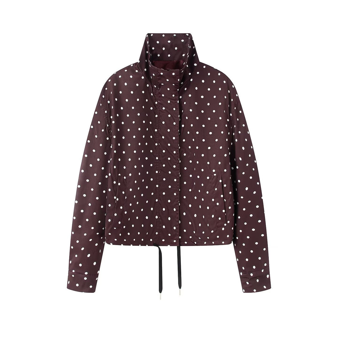 Dam Kort Dotted Regnjacka med Ståkrage och Dragsko