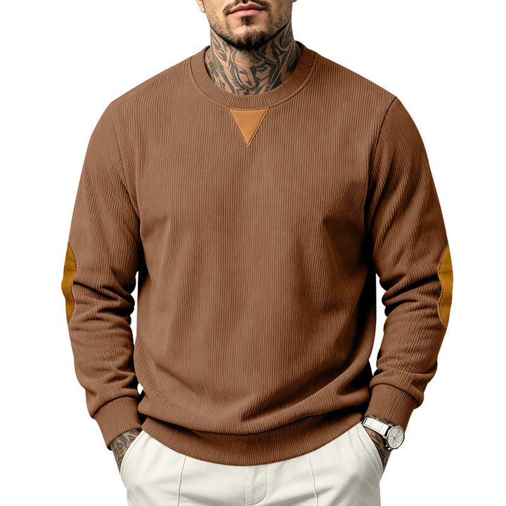 Herr Ribbad College-Tröja med Läder Look Elbow Lappar och Triangle Applique