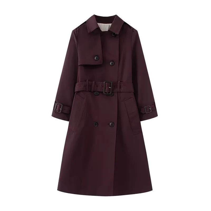 Dam figursydd trenchcoat med double-breasted knäppning, tie bälte och axel patches