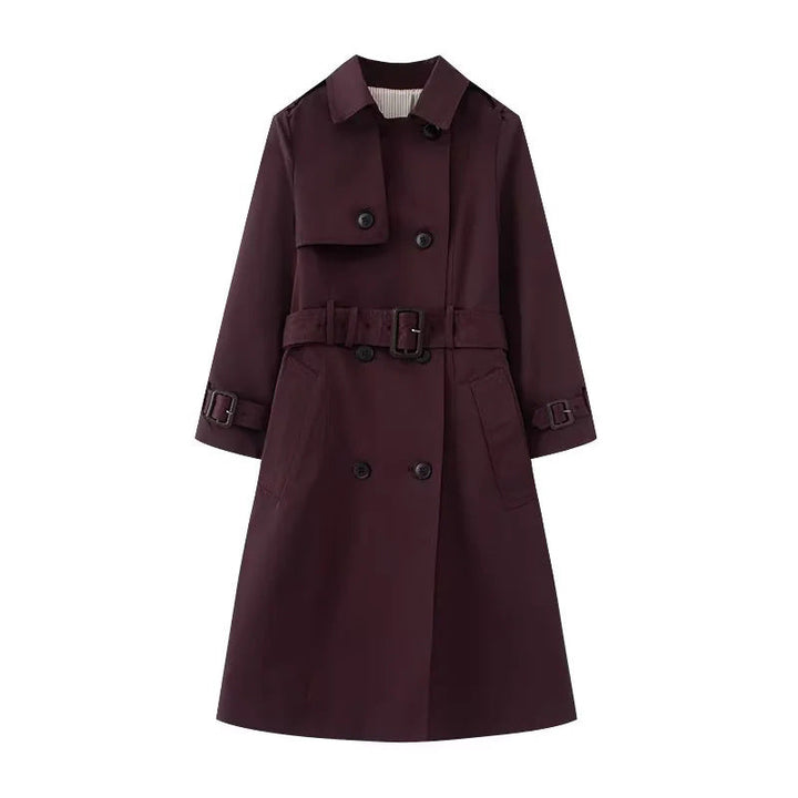 Dam figursydd trenchcoat med double-breasted knäppning, tie bälte och axel patches