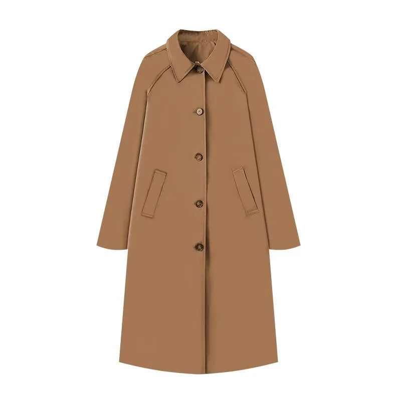 Dam 400+ Lång Skärning Trenchcoat med Raglan Ärmar och Dold Knapp Knäppning