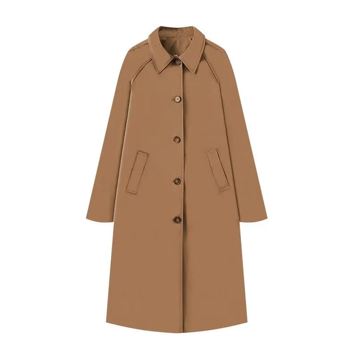 Dam 400+ Lång Skärning Trenchcoat med Raglan Ärmar och Dold Knapp Knäppning