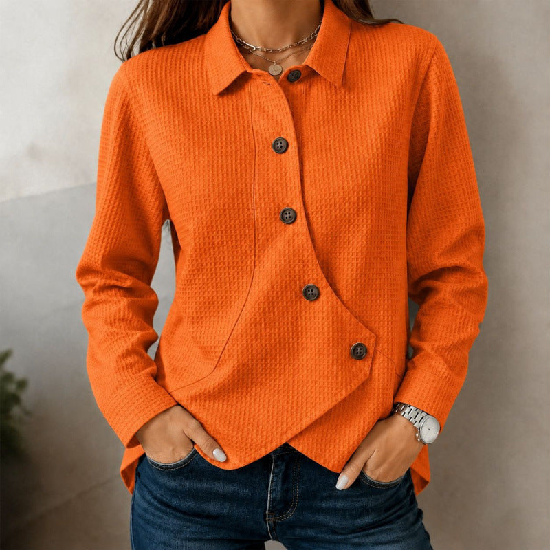 Dam structured waffle shirt jacka med asymmetrical knäppning och side pocket