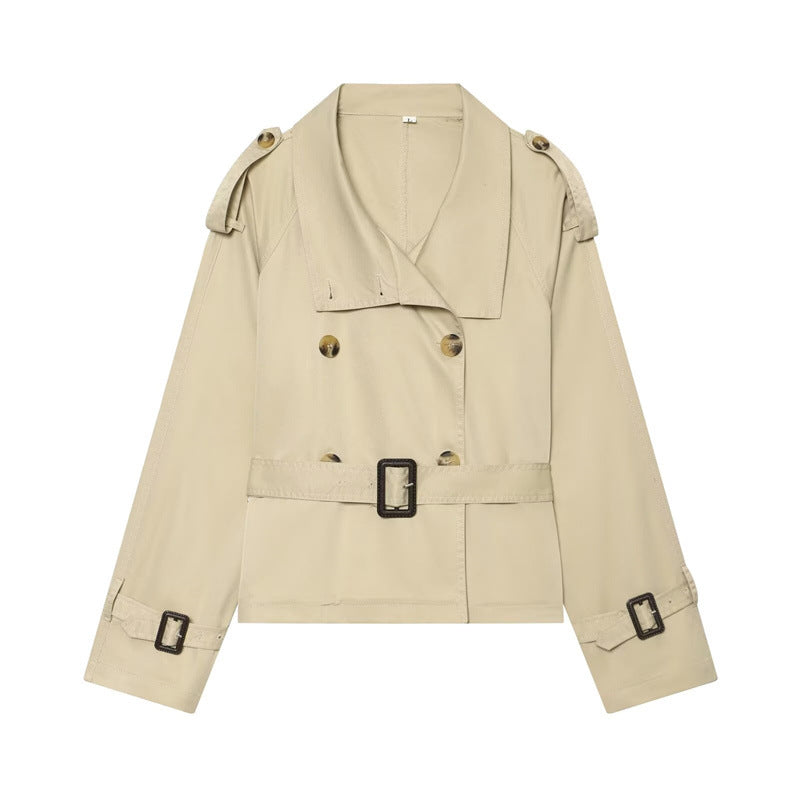Dam kort Boxy trench med Double Breasted, midjebälte och Shoulder Tabs