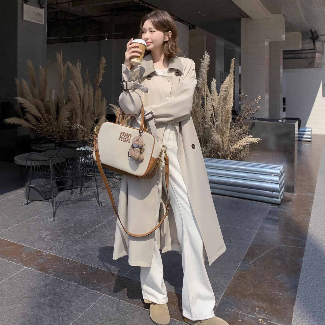 Dam lång skärning minimalistisk trenchcoat med mjuk Fall, Dropped Shoulders och justerbar ärm Straps