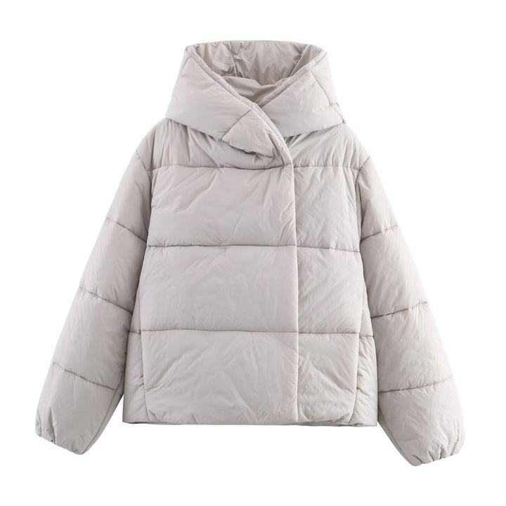 Dam Kort Skärning Oversized Quiltad Jacka med Hög Wrap Krage och Vadderad Foder