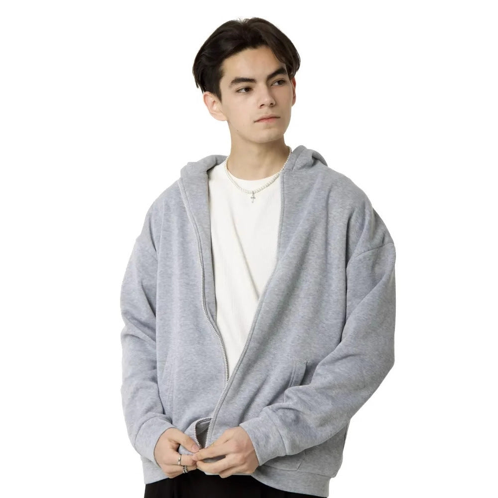 Herr Nan Minimalistisk Dragkedja Luvtröja med Clean Oversized Skärning och Mjuk French Terry Foder