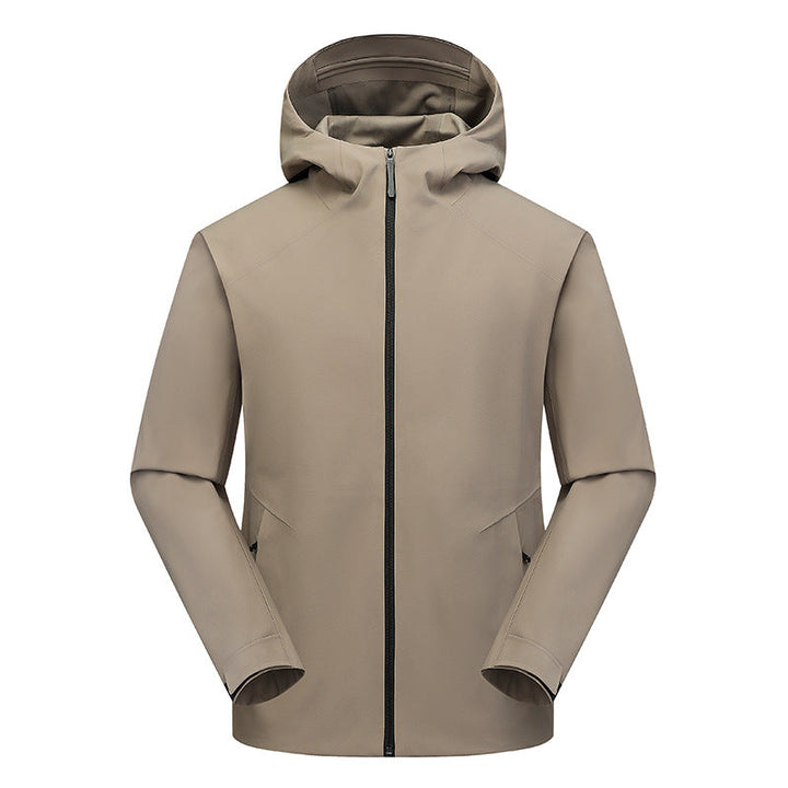 Herr Vattenavvisande Softshell Frilufts Jacka med Huva, Welded Sömmar &amp; Minimalistisk Dragkedja