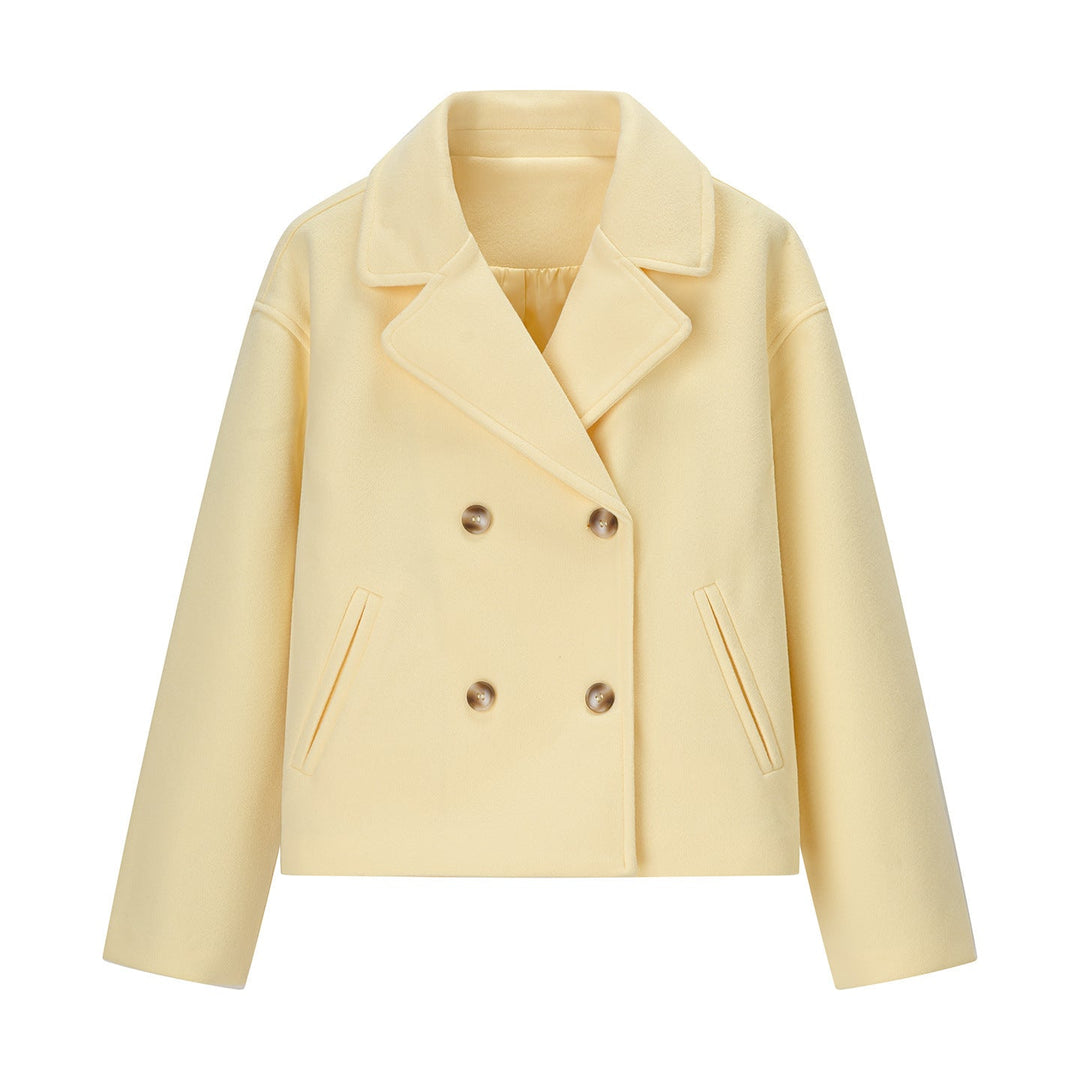 Dam kort oversize ullblandning Double-Breasted med vid Lapel