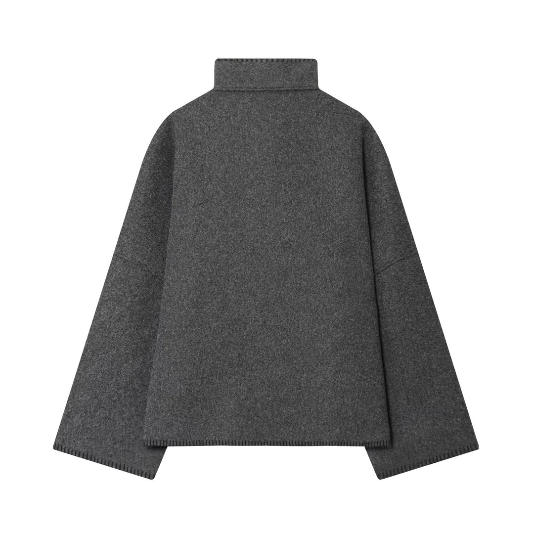 Dam oversized ull cape jacka med hög krage och asymmetrical knäppning