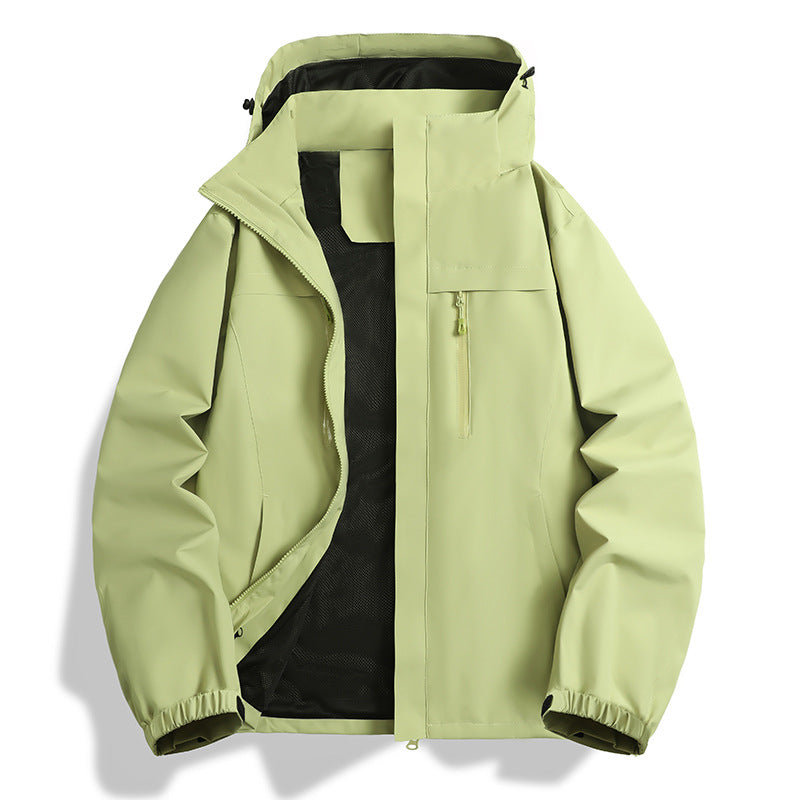 Herr vatten- och vindtät softshell utomhusjacka med huva, ventilerande meshfoder och bröst dragkedja