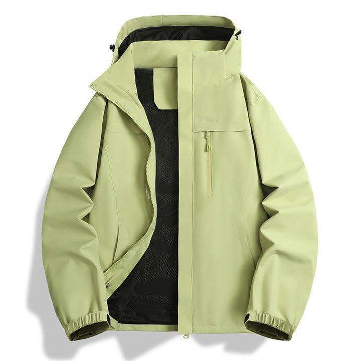 Herr vatten- och vindtät softshell utomhusjacka med huva, ventilerande meshfoder och bröst dragkedja