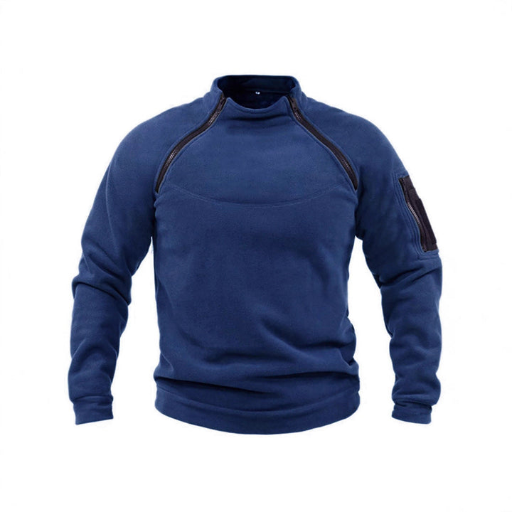Herr Termisk Fleece Pullover med Hög Krage och Praktisk Fickor