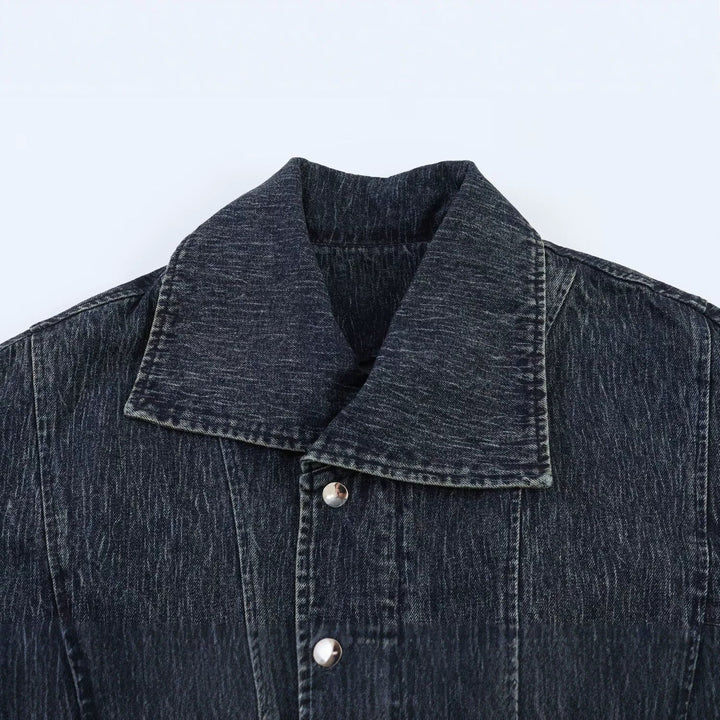 Dam Oversize Denimjacka med Stora Shawl Krage och Used Effect