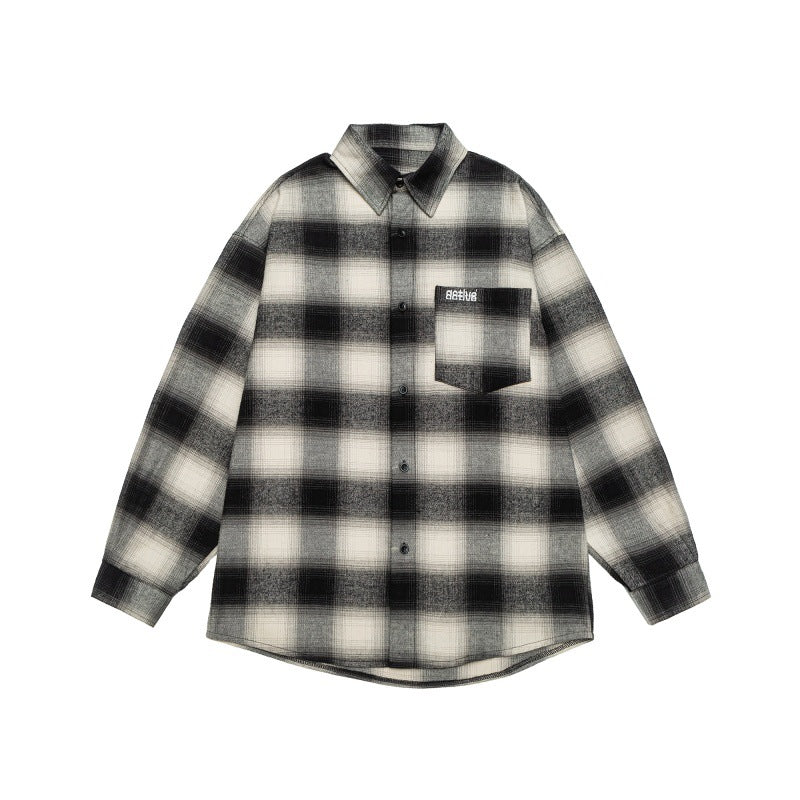 Unisex Check Flanell Skjorta Jacka i Oversized Box Skärning med Rounded Fåll