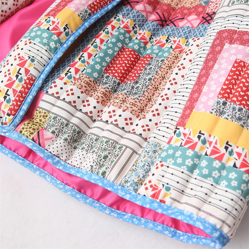 Dam Nano quiltad Cropped Patchwork jacka med sjalkrage och Boxy skärning