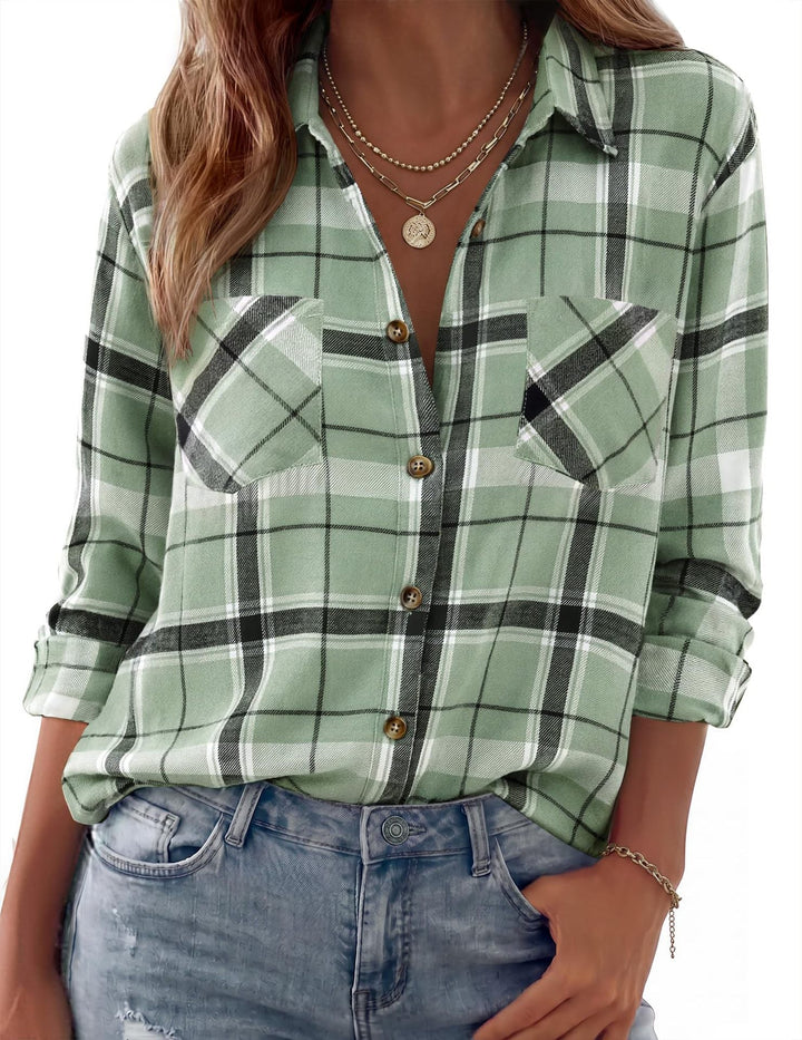Dam Rutig Oversized Flanell Skjorta Jacka med Bröst Fickor