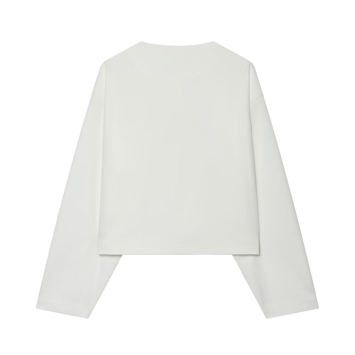 Dam kort Boxy jacka med dekorativ knappar och Round Neckline