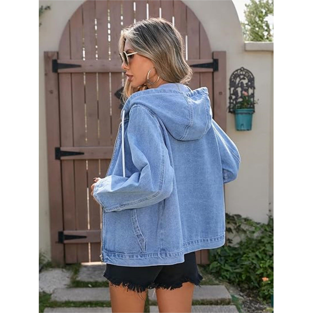Dam denimjacka med huva, dragkedja och oversize skärning