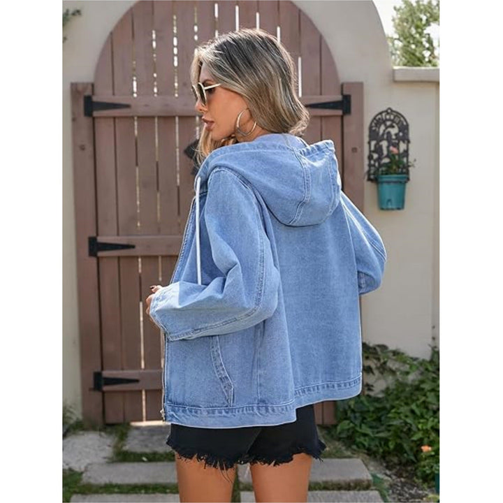 Dam denimjacka med huva, dragkedja och oversize skärning