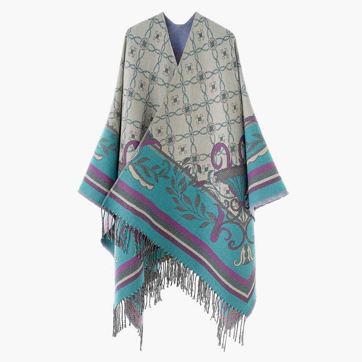 Dam Jacquard-Woven Fringe poncho i Tapestry look