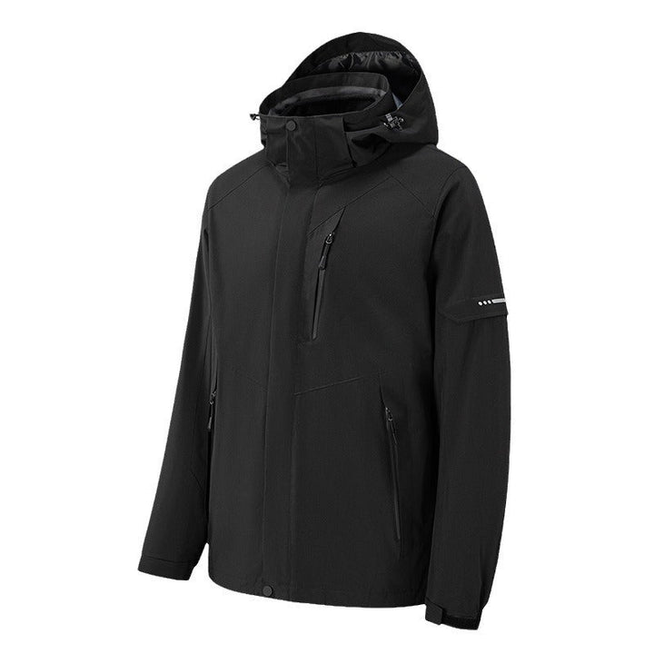 Herr Vattentät Three-Layer Softshell Utomhus Jacka med Justerbar Huva och Welded Dragkedjor