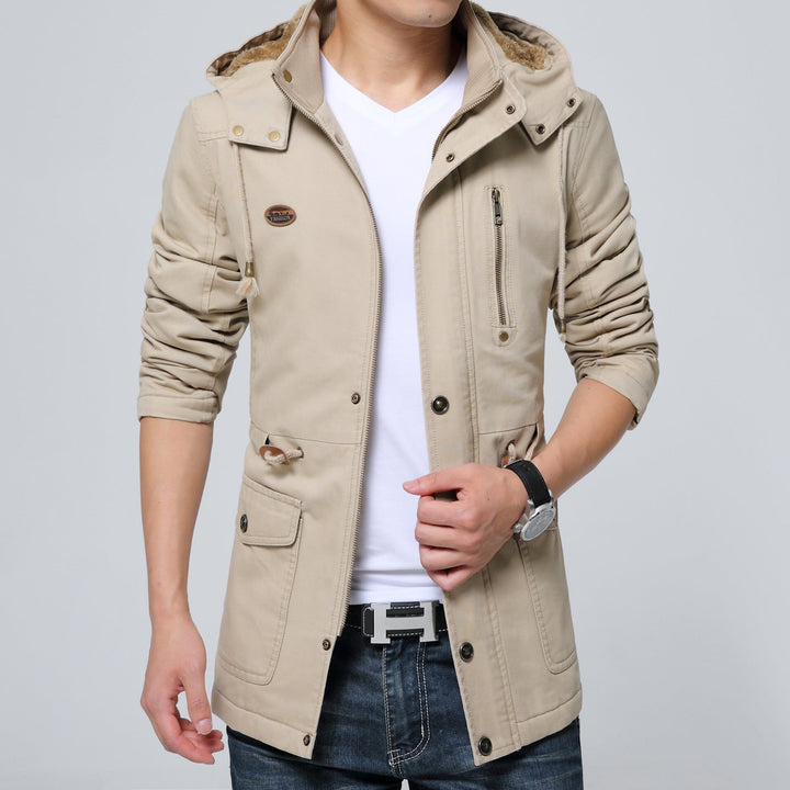 Herr Lätt Utility Parka med Huva, Teddyfoder i Krage och Vertical Zip Ficka