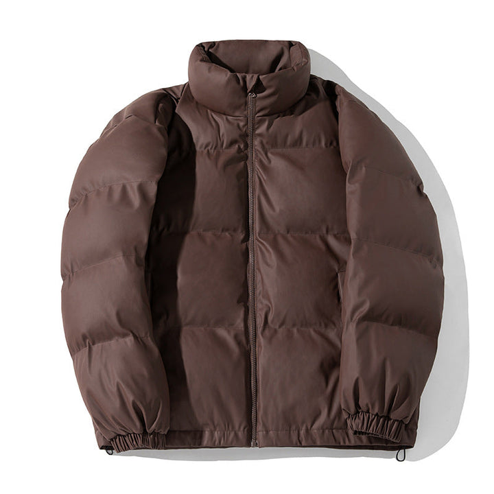 Unisex Vadderad Kort Jacka i Boxig Puffer Stil med Hög Stå Krage och Drawstring Nederkant