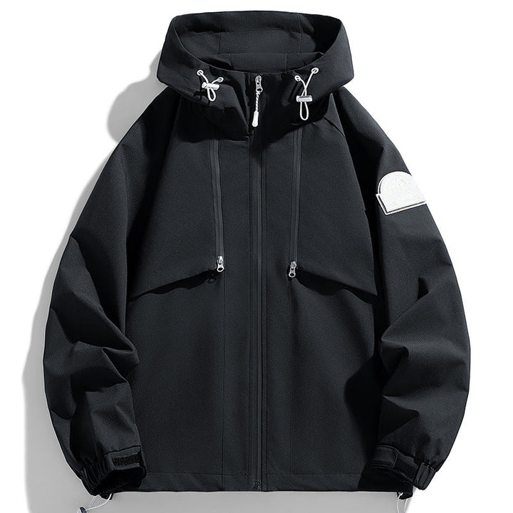Unisex lätt två-tone wind och rain jacka med huva, dragsko och zip fickor