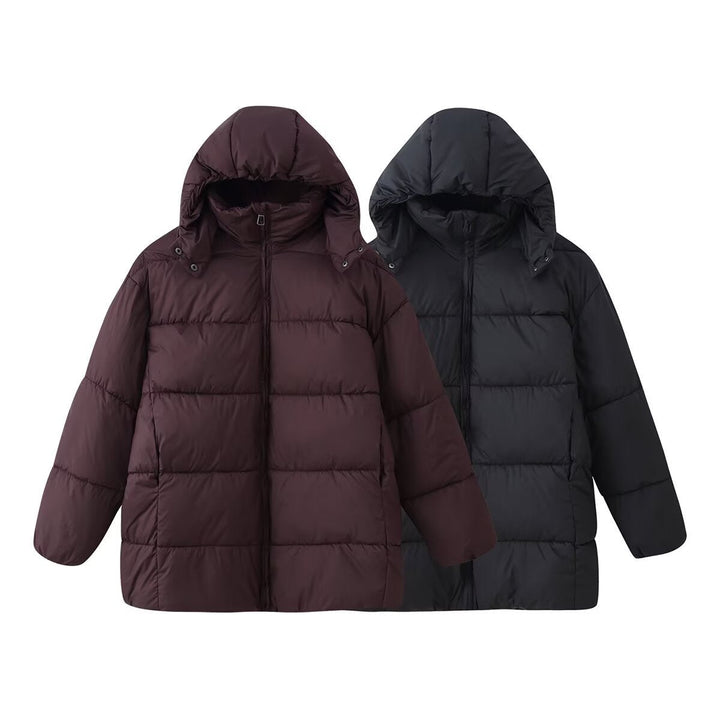 Dam Oversized Vadderad Kappa med Huva och Quiltad Termisk Filling