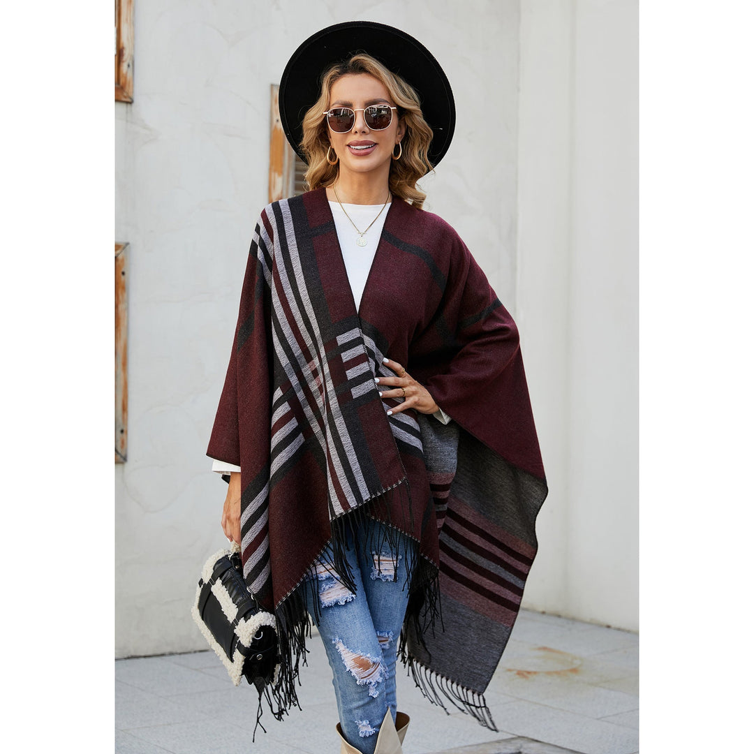 Dam Jacquard poncho med Paisley mönster